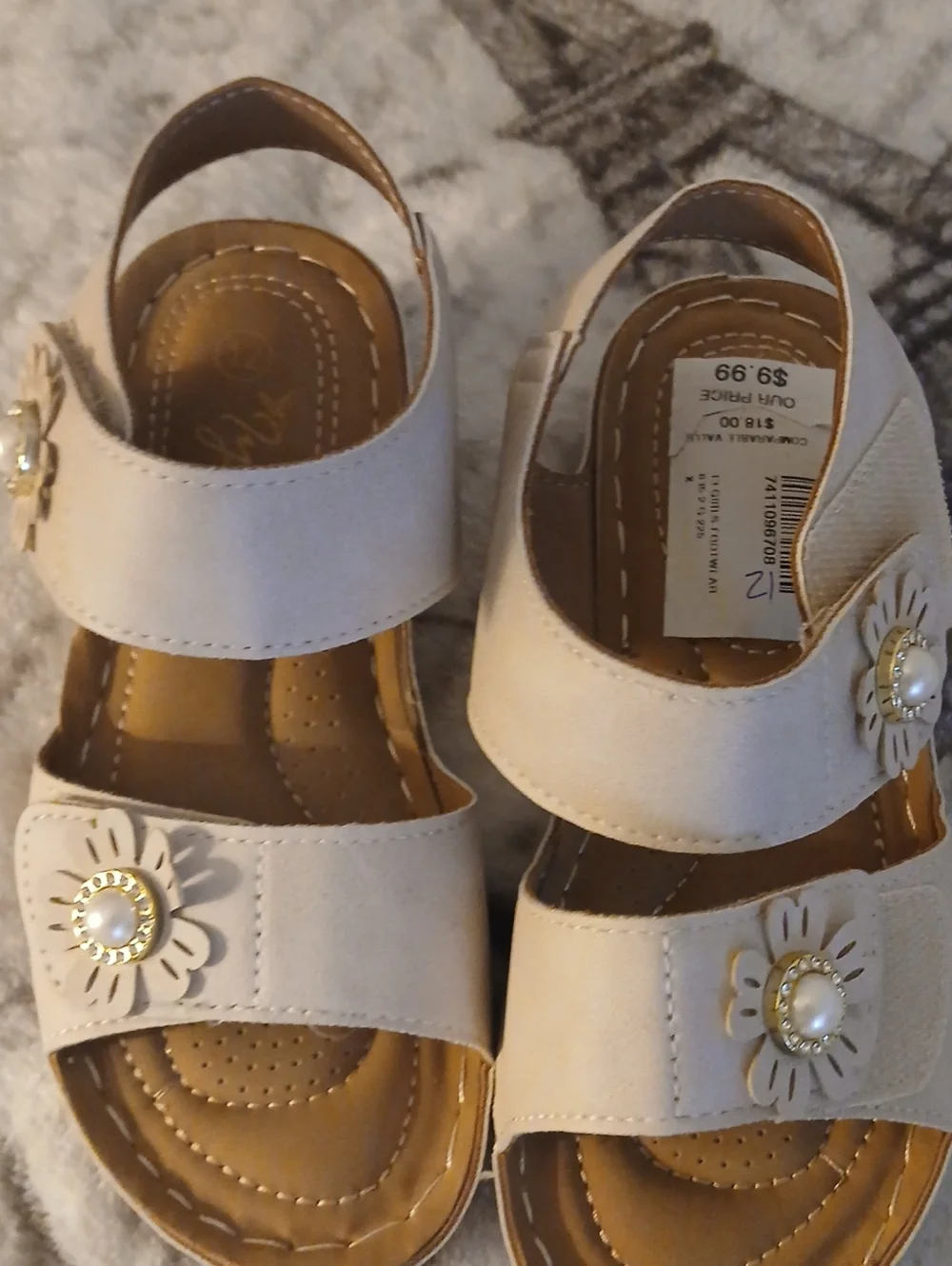 Women's Beige Floral Pearl Wedge Sandals